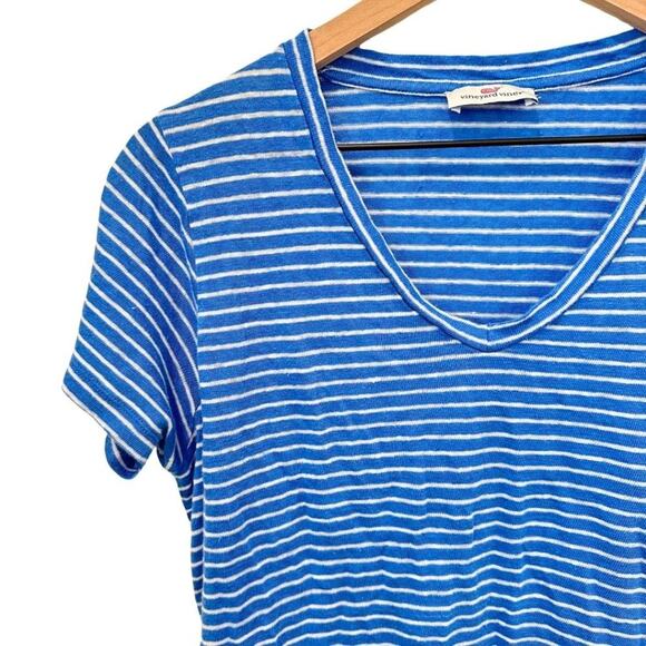 Vineyard Vine V-Neck Tee Stripped Blue & White Small - Picture 2 of 4